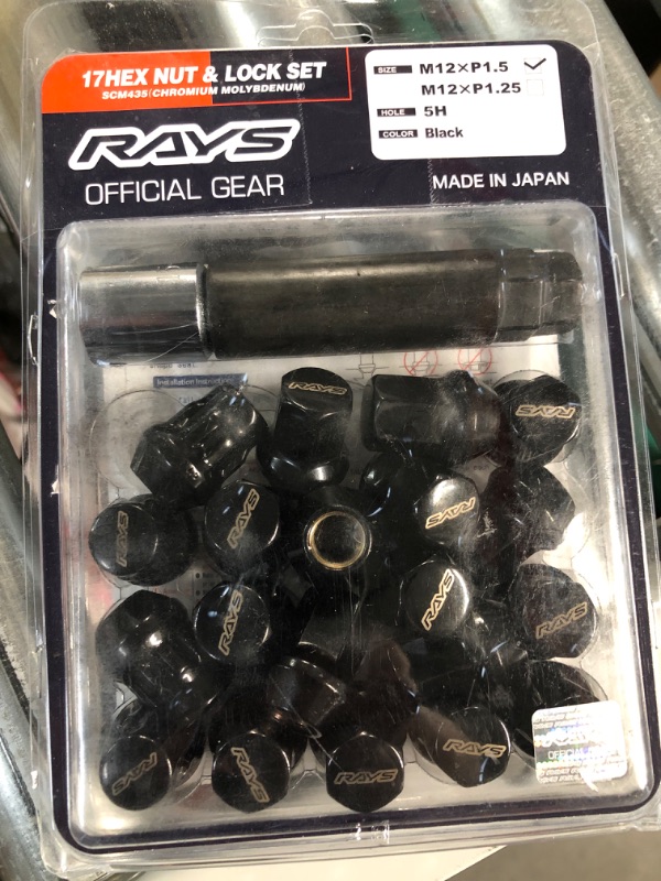 Photo 2 of RAYS W171215B Black (M12 x 1.50 Thread Size) Hex Lock and Nut Set