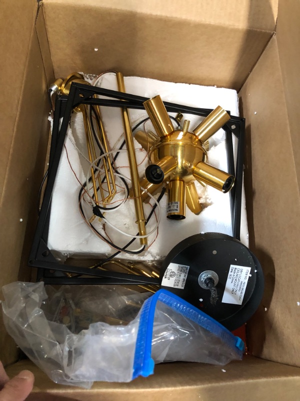 Photo 1 of **PARTS ONLY**  9-Light Chandelier, Adjustable Height Lantern Pendant Light with Black and Brass Finish  21.8"H x 12"W
