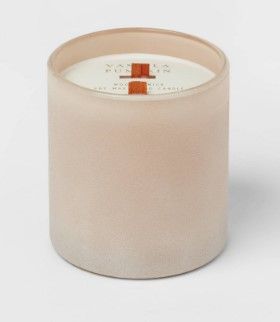 Photo 1 of 14oz 2-Wick Stucco Dusted Cylinder Glass Vanilla Woodwick Pumpkin Candle White - Threshold™ pack of 2