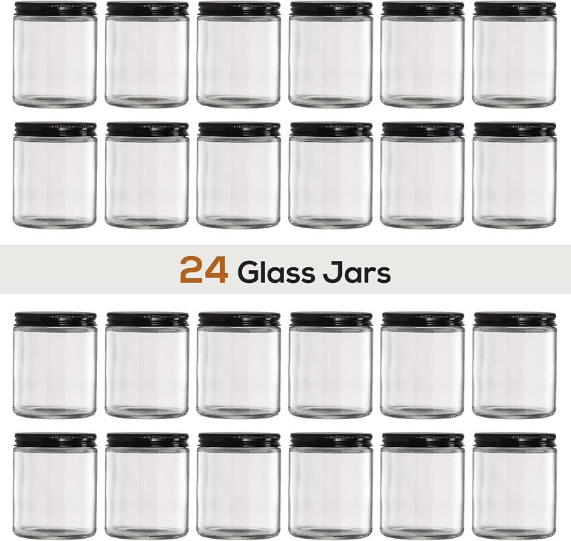 Photo 1 of 24 Pack, 8 OZ Thick Glass Jars with Metal Lids, Clear Round Candle Making Jars