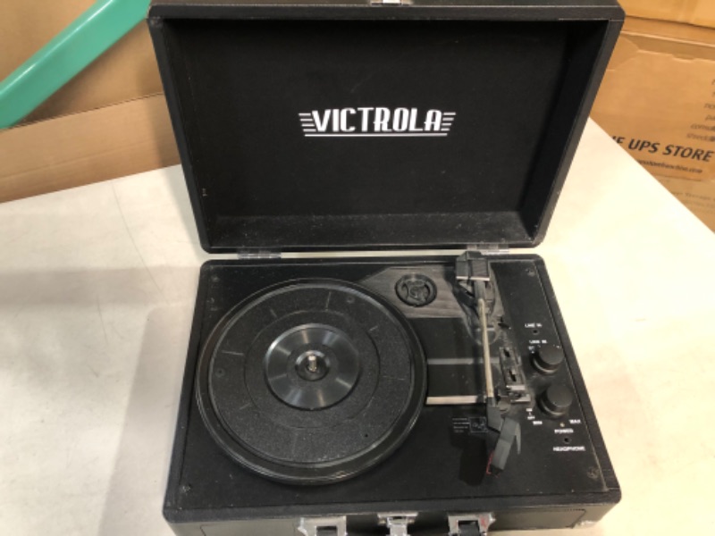 Photo 3 of Victrola Vintage 3-Speed Bluetooth Portable Suitcase Record Player with Built-in Speakers 