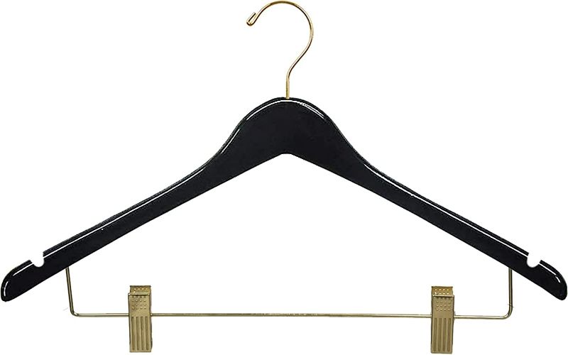 Photo 1 of Solid Wood Pant Hanger with Adjustable Clips, Black Finish 10 QTY