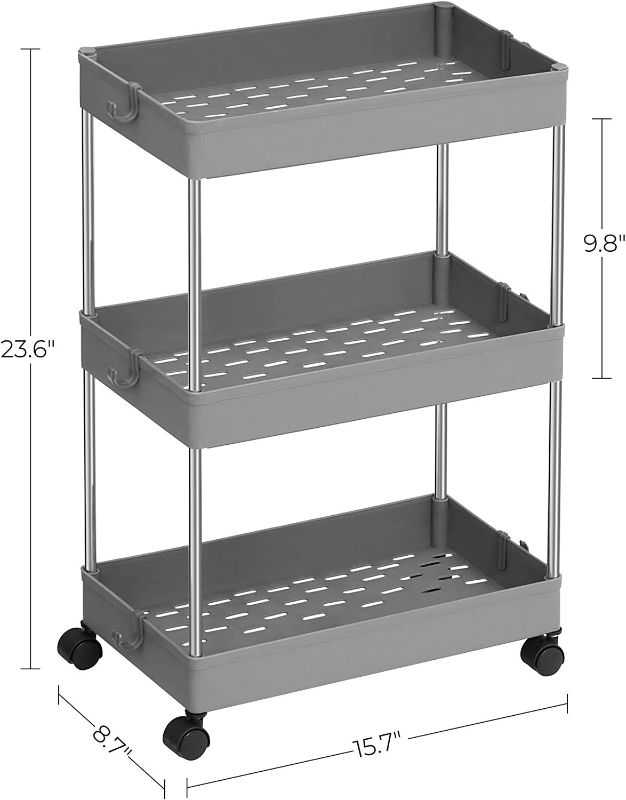 Photo 1 of 3-Tier Rolling Cart, Storage Cart with Wheels,BLACK