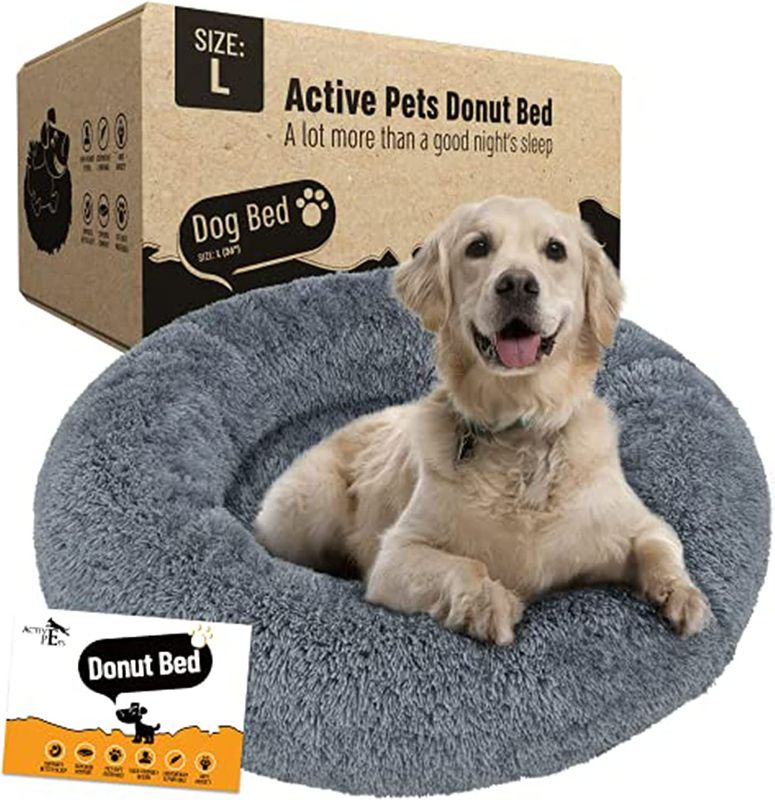 Photo 1 of Active Pets Plush Calming Dog Bed, Donut- 36" Dark Grey