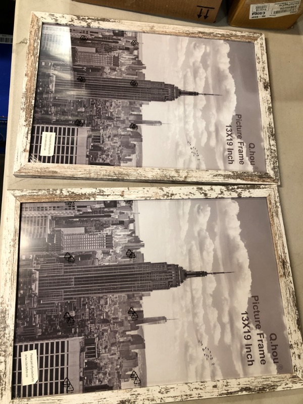 Photo 2 of *BRAND NEW* Q.Hou 13x19 Picture Frames Wood Patten Distressed White 2 Packs, Wall Hanging (QH-PF13X19-RW) Distressed White 13X19