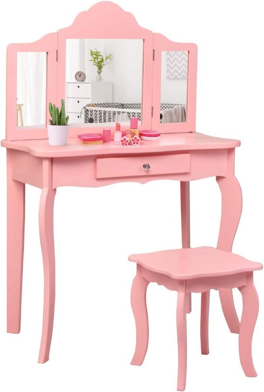 Photo 1 of  Kids Wooden Vanity Table & Stool Set, 2 in 1