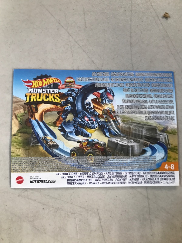 Photo 3 of *USED* Hot Wheels Monster Trucks Scorpion Raceway Boosted Set & Monster Trucks, Set of 12 1:64 Scale Die-Cast Toy for Kids and Collectors, Styles May Vary [Amazon Exclusive]