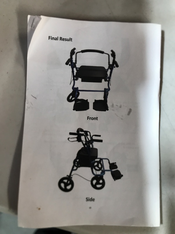 Photo 3 of *USED* OasisSpace 2 in 1 Rollator Walker with Footrest, Extra Wide Transport Chair Rollator with Large Seat, Medical Transport Chair Walker with Adjustable Handle and Reversible Backrest