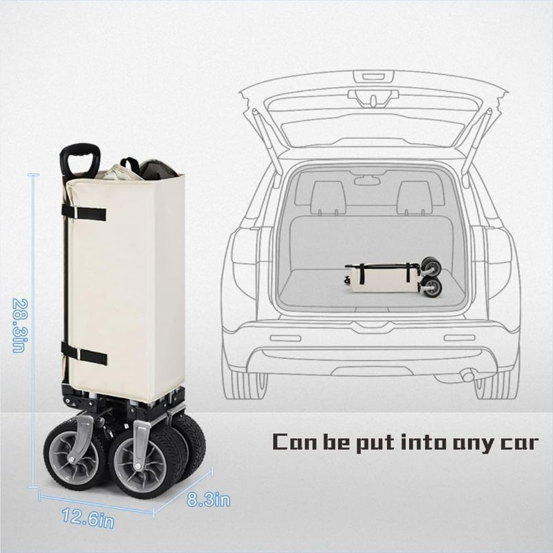 Photo 5 of **SEE NOTES**
CRONDA Heavy Duty Folding Cart, Large Capacity Collapsible Wagon with Brake, Utility Cart with All Terrain Wheels Off-White)