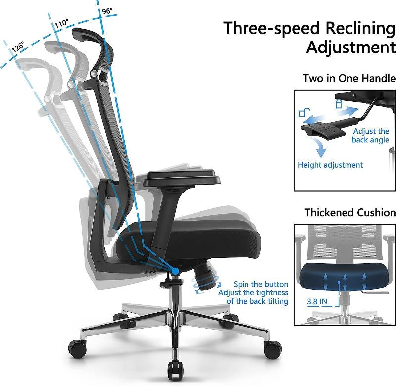 Photo 4 of (READ NOTES) BILKOH Ergonomic Office Chair, High Back Office Chair with Adjustable Lumbar Support 27.5"D x 27.5"W x 45.3"H
