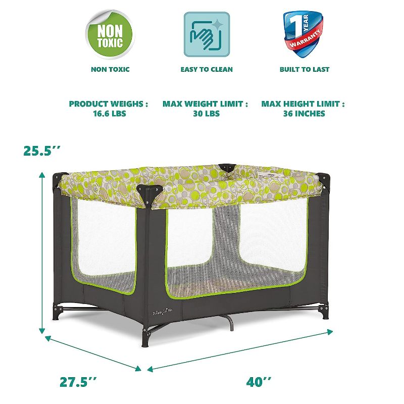 Photo 4 of Dream On Me Zodiak Portable Playard in Grey and Green, Lightweight, Packable and Easy Setup 