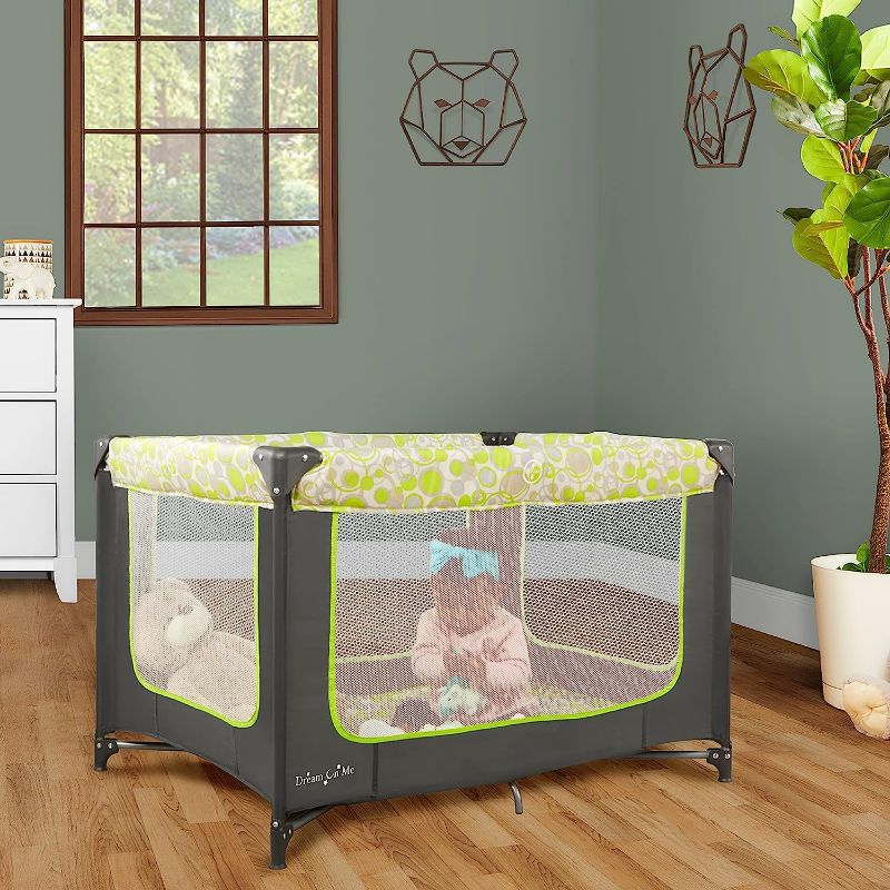 Photo 3 of Dream On Me Zodiak Portable Playard in Grey and Green, Lightweight, Packable and Easy Setup 