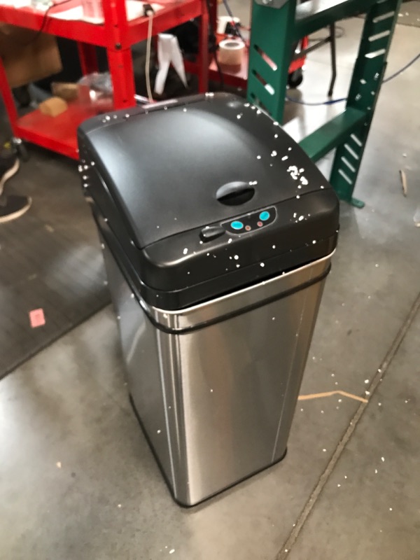 Photo 2 of **SEE NOTES**
iTouchless 13 Gallon Automatic Trash Can - Black / Stainless Steel