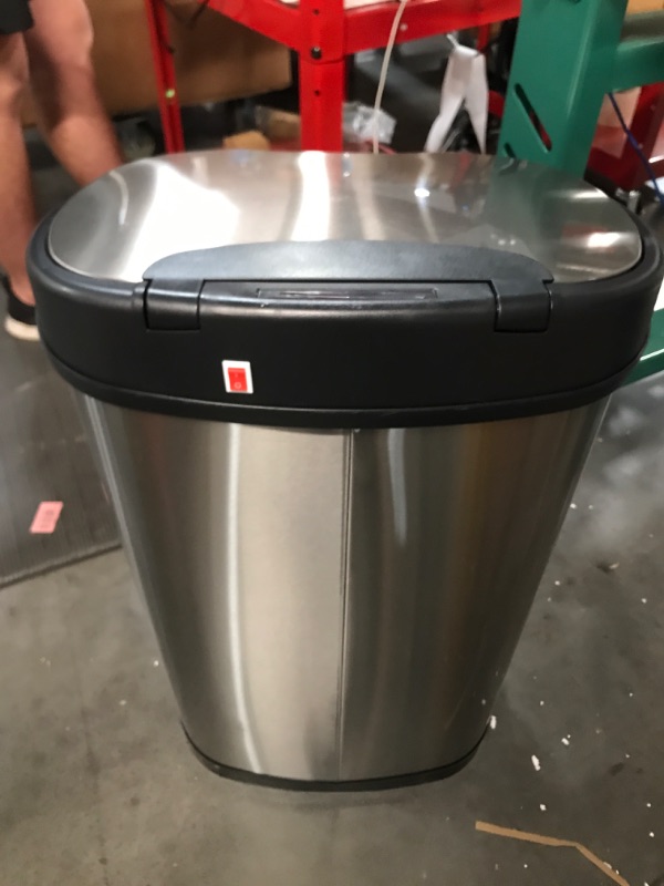 Photo 4 of **USED/SMALL DENT* Ninestars DZT-50-13 Automatic Touchless Motion Sensor Oval Trash Can Stainless Steel 