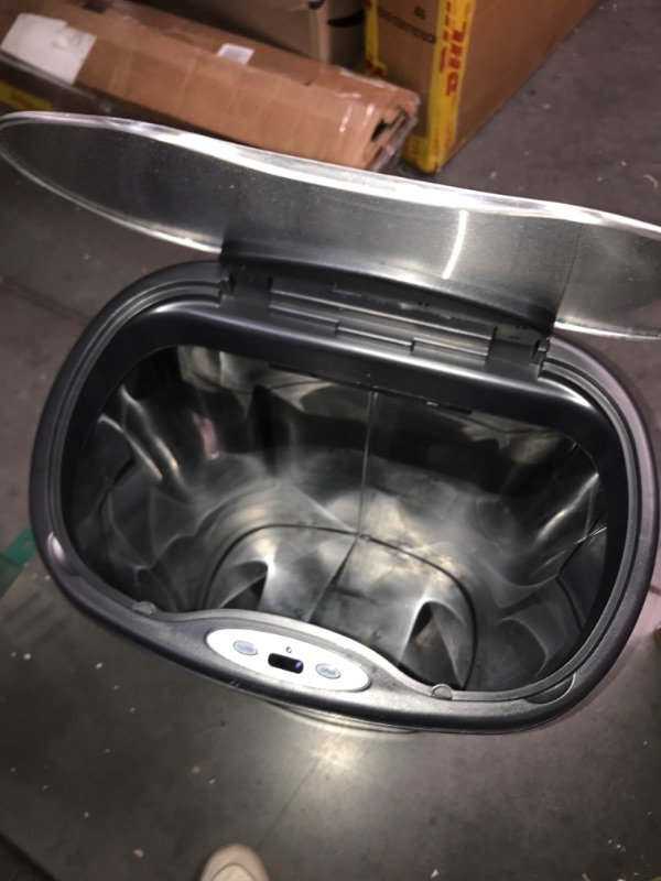 Photo 3 of **USED/SMALL DENT* Ninestars DZT-50-13 Automatic Touchless Motion Sensor Oval Trash Can Stainless Steel 