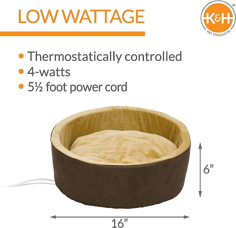 Photo 1 of *USED BUT LIKE NEW* K&H PET PRODUCTS Thermo-Kitty Heated Cat Bed Small 16 Inches Mocha/Tan
