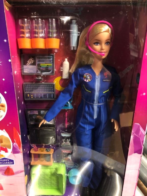 Photo 3 of *NEW* Barbie Space Discovery Space Station Playset with Space Explorer Doll, Puppy, Workstation, Satellite Space Scenes & 20 Space Station