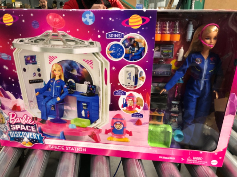 Photo 2 of *NEW* Barbie Space Discovery Space Station Playset with Space Explorer Doll, Puppy, Workstation, Satellite Space Scenes & 20 Space Station