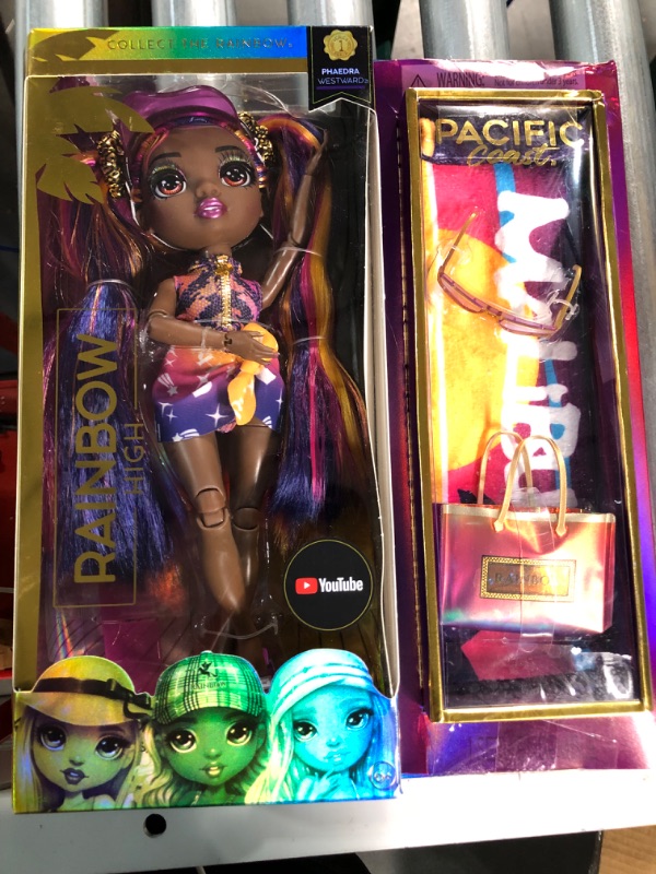 Photo 2 of *NEW* Rainbow High Pacific Coast Phaedra Westward- Sunset (Purple) Fashion Doll with 2 Designer Outfits, Pool Accessories 