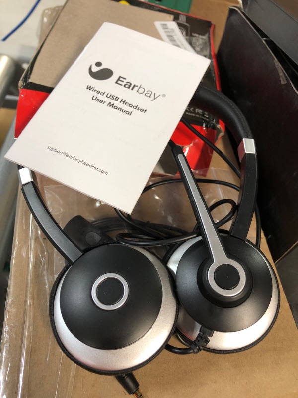 Photo 2 of  Used EarBay USB Headset With Microphone For Laptop, 3.5mm Jack On-Ear Headphones With Mic Noise Cancelling For PC, Wired Computer Headsets USB Type-C Adapter 