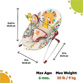 Photo 1 of Bright Starts Playful Pinwheels Portable Baby Bouncer with Vibrating Infant Seat and-Toy Bar, 19.8x13.1x3.4 Inch, Age 0-6 Months