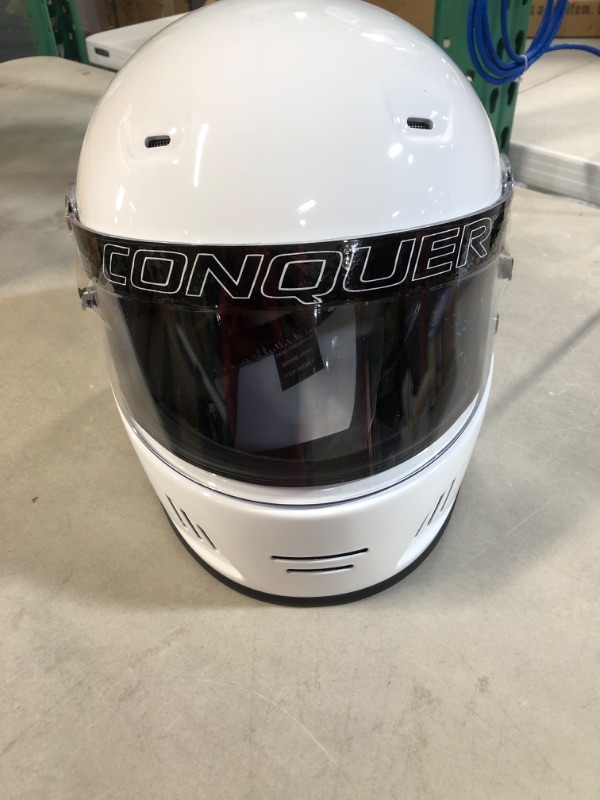 Photo 3 of Conquer Snell SA2020 Full Face Auto Racing Helmet Medium White