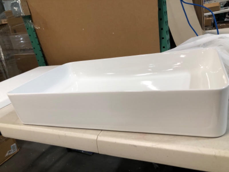 Photo 2 of *BRAND NEW* Vessel Sink Rectangle - Sarlai 24"x14" Modern Rectangular Above Counter White Porcelain Ceramic Bathroom Vessel Vanity Sink 