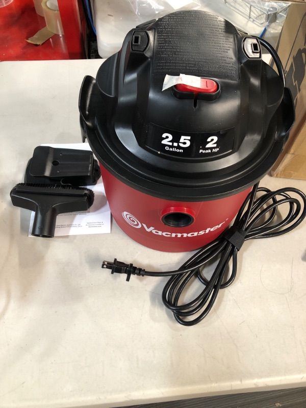 Photo 2 of (Hose inside Vac)  Vacmaster Red Edition Portable Wet Dry Shop Vacuum 2.5 Gallon 2 Peak HP 1-1/4 inch Hose