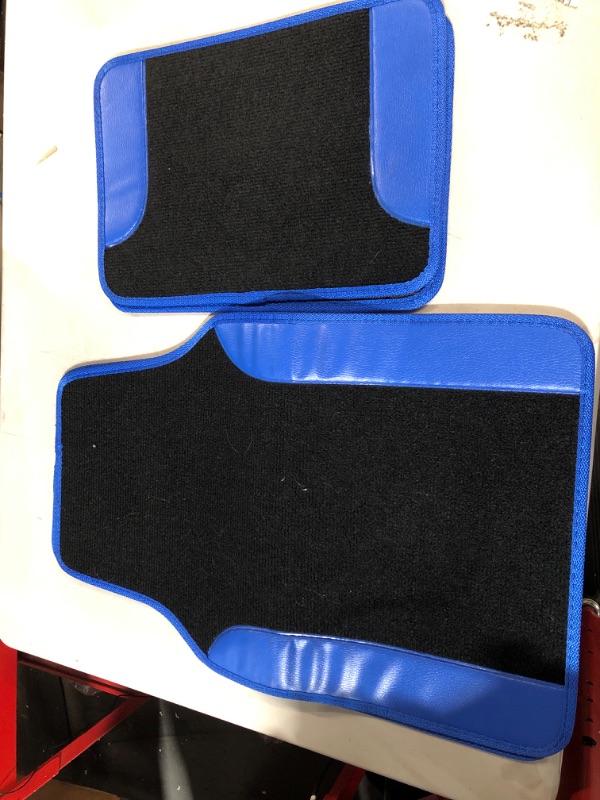 Photo 2 of BDK Blue Carpet Car Floor Mats – Two-Tone Faux Leather Automotive Floor Mats