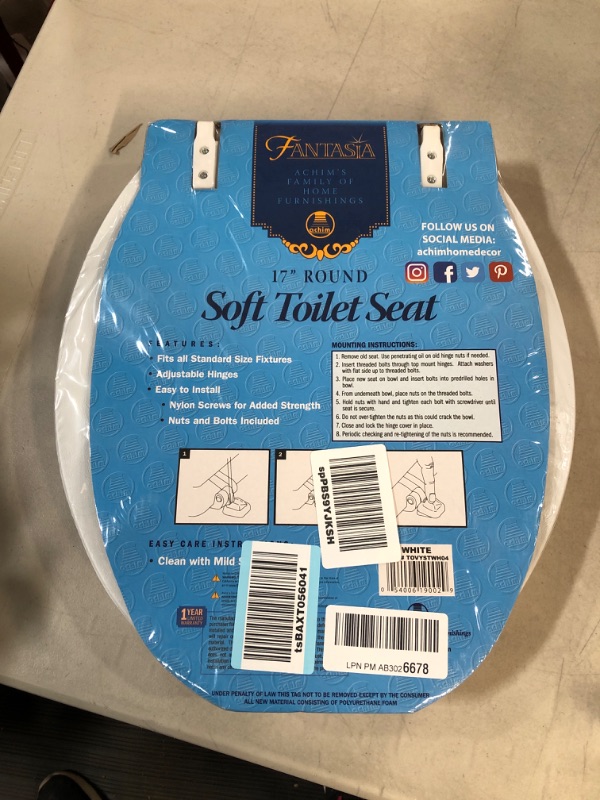 Photo 3 of (Damaged) Achim Fantasia 17 Soft Standard Vinyl Toilet Seat, One Size Fits All, White