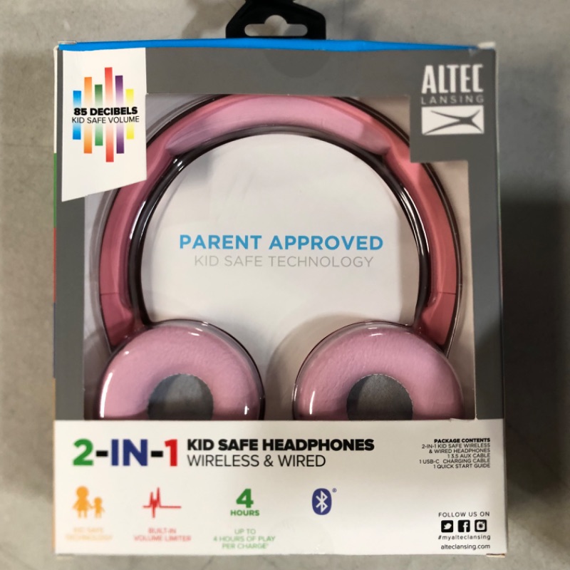 Photo 2 of Kid Safe 2-In-1 Bluetooth and Wired Headphones (MZX250) Pink