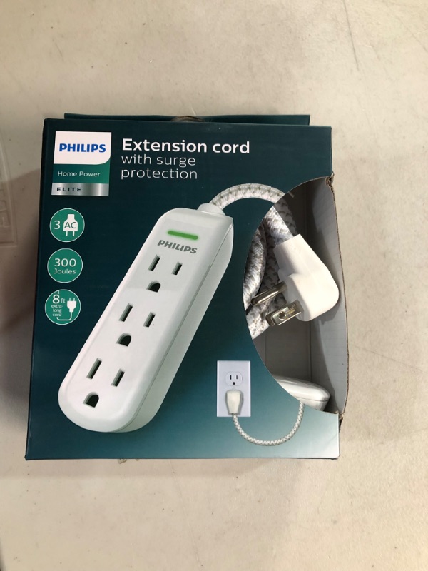 Photo 1 of *NEW* Philips 3-Outlet Surge Protector with 8ft Braided Extension Cord