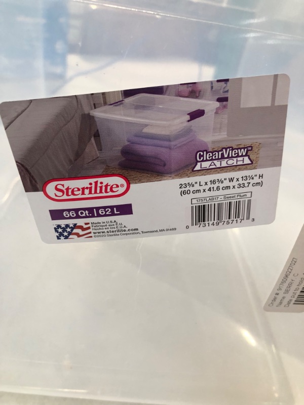Photo 1 of *USED/SEE NOTES* Sterilite 66qt ClearView Latch Box Clear with Purple Latches