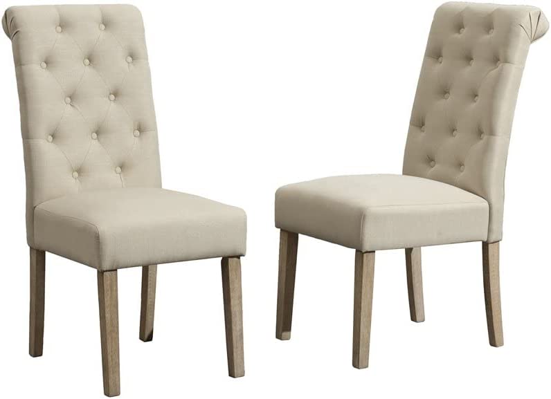 Photo 1 of *USED/BOX OPENED** Roundhill Furniture Habit Solid Wood Tufted Parsons Dining Chair (Set of 2), Tan