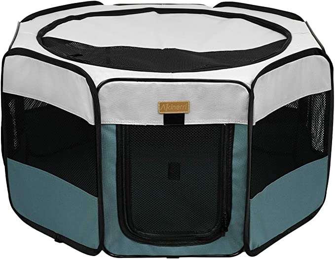 Photo 2 of Akinerri Pet Playpen Portable Foldable Playpen Exercise Kennel Dogs Cats Indoor/Outdoor Removable Mesh Shade Cover