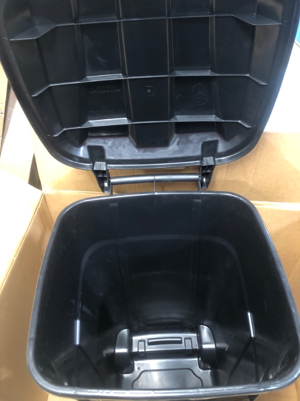 Photo 2 of (1 only)United Solutions 32 Gallon Wheeled Outdoor Garbage Can with Attached Snap Lock Lid and Heavy-Duty Handles, Black