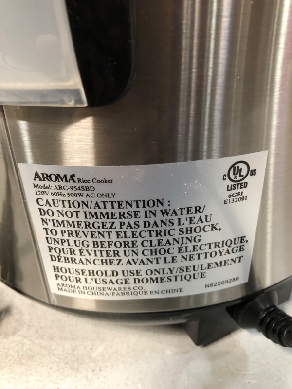 Photo 5 of **See Notes/DAMAGED** Aroma Housewares ARC-954SBD Rice Cooker, 4-Cup Uncooked 2.5 Quart