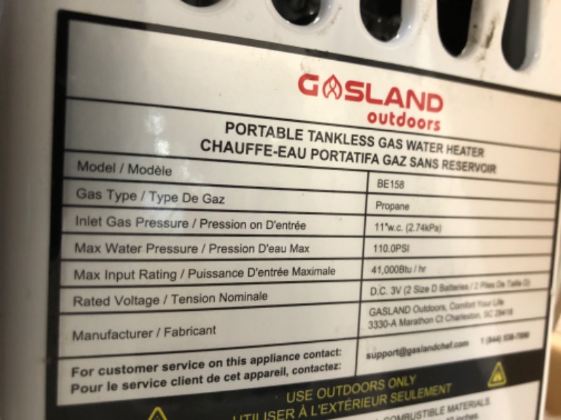 Photo 8 of **See Notes/USED** Tankless Water Heater, GASLAND Outdoors BE158 1.58GPM 6L Portable White 11.8 x 6.1 x 17.3 inches