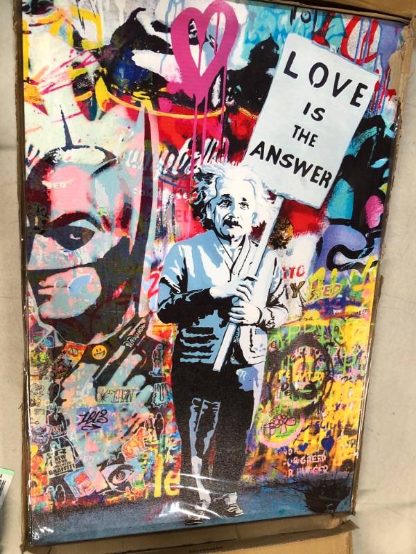 Photo 2 of Abstract Graffiti Wall Art Banksy Decor “Love is Answer” Canvas Print Painting