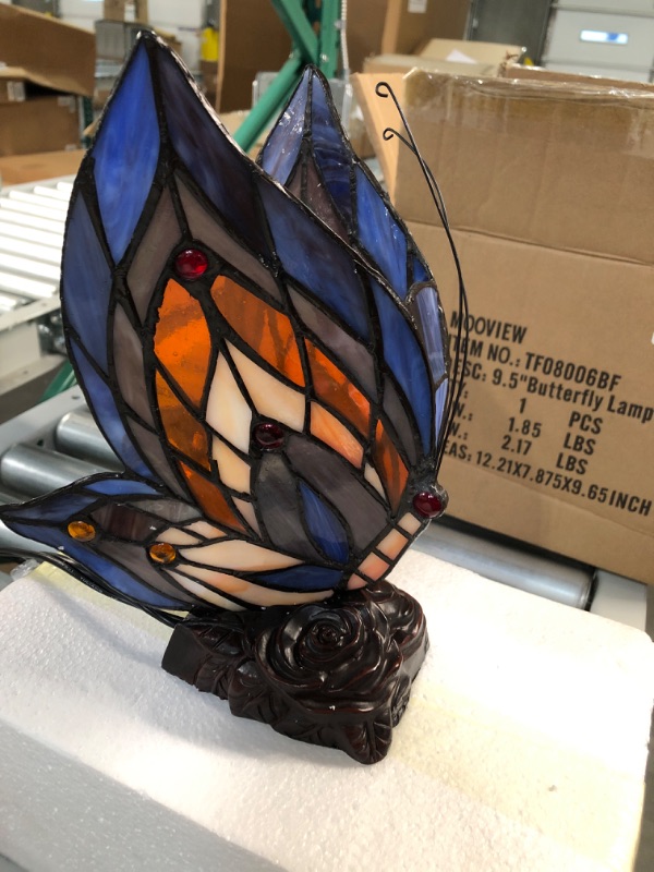 Photo 2 of ***SEE NOTES*** MOOVIEW Tiffany Lamp Night Light Butterfly Stained Glass Desk Lamp 1 PCS LED Bulb(2700K E12) Included, Red