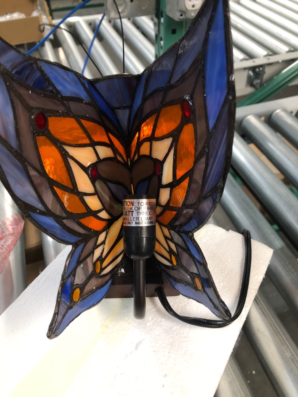 Photo 3 of ***SEE NOTES*** MOOVIEW Tiffany Lamp Night Light Butterfly Stained Glass Desk Lamp 1 PCS LED Bulb(2700K E12) Included, Red