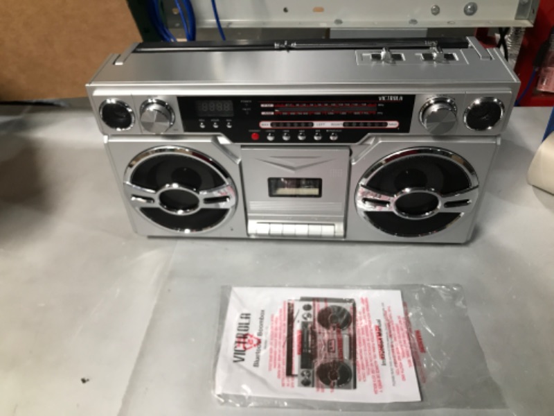 Photo 2 of **PARTS ONLY**  Victrola 1980s Retro Bluetooth Boombox with Cassette Player and AM/FM Radio 17.87 x 9.44 x 5.31 inches

