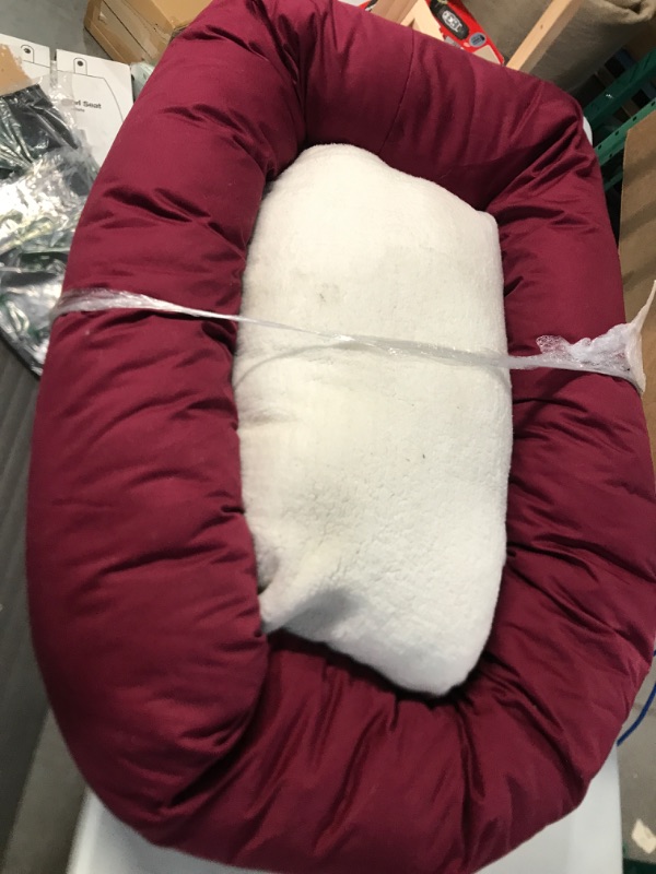 Photo 2 of 40 inch Burgundy & Sherpa Bagel Dog Bed