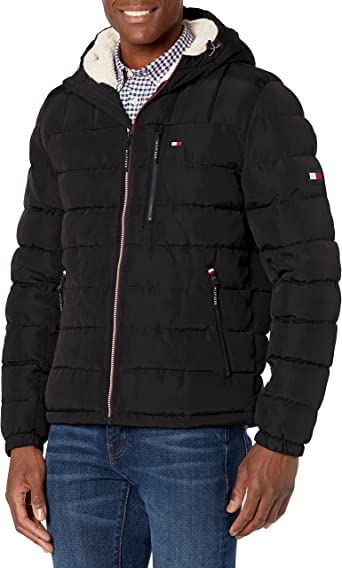 Photo 1 of Tommy Hilfiger Men's Midweight Sherpa Lined Hooded Water Resistant Puffer Jacket
