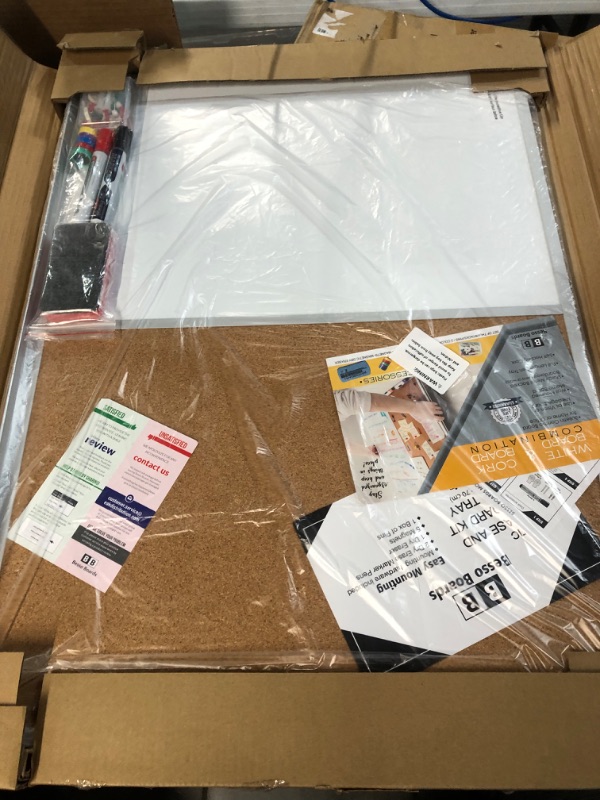 Photo 2 of Vision Board 2023: Dry Erase Cork Board Combo Set - 20" x 28" Magnetic White Board and Cork Bulletin Combination Board, Use as Message Board, Memo Board - w/ Markers, Eraser, Magnets, Push Pins