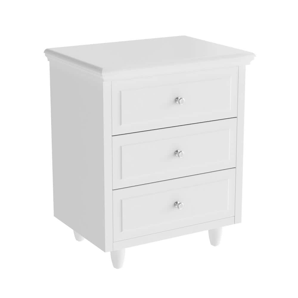 Photo 1 of Mieres Cassie 3-Drawer White Nightstand 23.6 in. H X 21.6 in. W X 15.7 in. D
