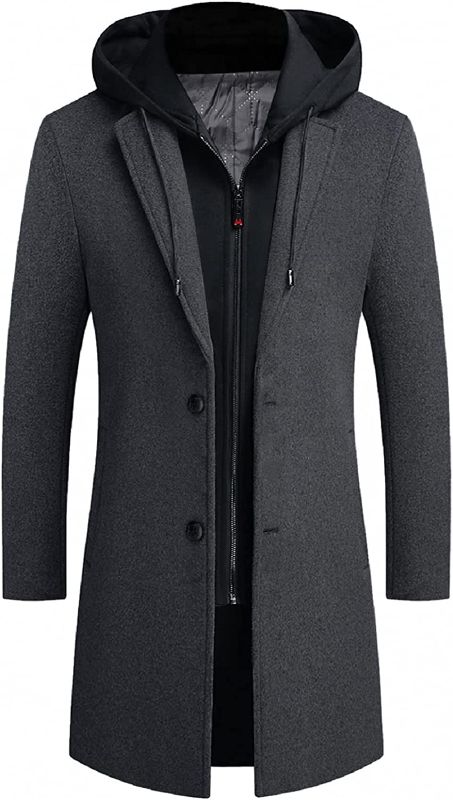 Photo 1 of iCKER Mens Trench Coat Winter Wool Blend Jacket Overcoat Long Top Coat Warm Pea Coat
