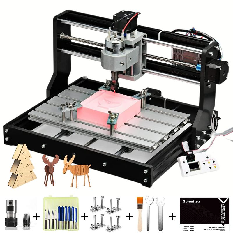 Photo 1 of Genmitsu CNC 3018-PRO Router Kit GRBL Control 3 Axis Plastic Acrylic PCB PVC Wood Carving Milling Engraving Machine, XYZ Working Area 300x180x45mm
