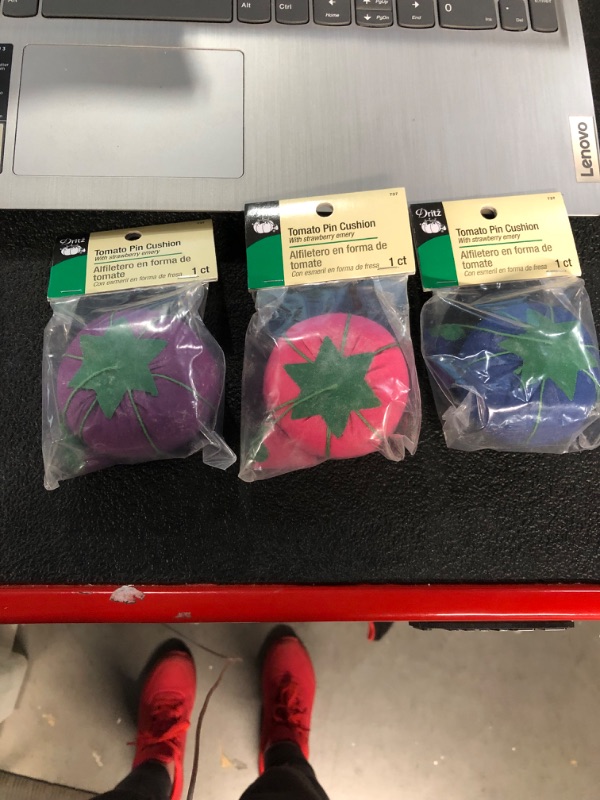 Photo 2 of *NEW* Dritz Tomato Strawberry Emery, 3-Pack Pin Cushion, Pink, Purple, Blue 3