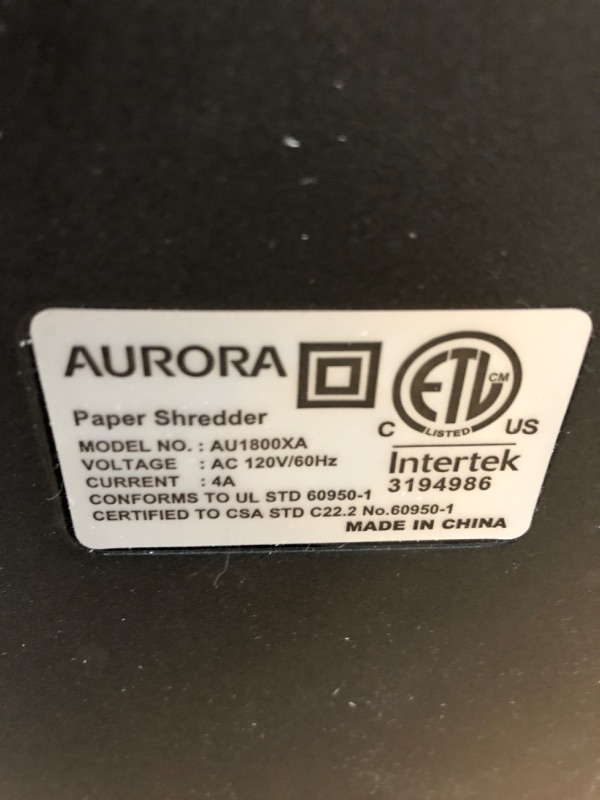 Photo 4 of Aurora AU1800XA Anti-Jam 18-Sheet Crosscut Paper/CD and Credit Card Shredder/ 6-Gallon pullout Basket 30 Minutes Continuous Run Time 18-sheet Crosscut Shredder